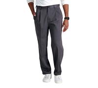 Haggar Men's Premium No Iron Classic Fit Expandable Waist Pleat Front Pant, Dark Grey, 34x29