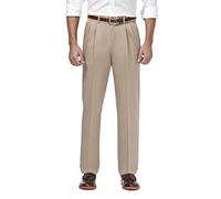 Haggar Men's Premium No Iron Classic Fit Expandable Waist Pleat Front Pant, Sand, 32x30