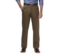 Haggar Men's Premium No Iron Classic Fit Expandable Waist Pleat Front Pant, Toast, 34x32