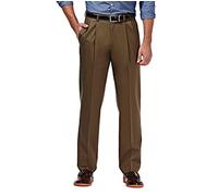 Haggar Men's Premium No Iron Classic Fit Expandable Waist Pleat Front Pant, Toast, 44x30