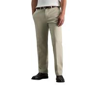 Haggar Men's Premium No Iron Straight Fit Invisible Flex Waist Plain Front Pant, Sand, 36x32