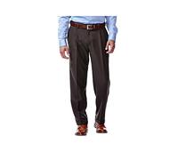 Haggar Men's Repreve Stria Gab Pleat Front Dress Pant,Brown Stria,36x32