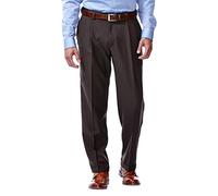 Haggar Men's Repreve Stria Gab Pleat Front Dress Pant,Brown Stria,42x32