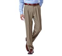 Haggar Men's Repreve Stria Gab Pleat Front Dress Pant,Khaki Stria,42x29
