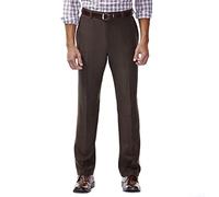 Haggar Men's Repreve Stria Hidden Expandable Waist Plain Front Dress Pant, Brown,36x34
