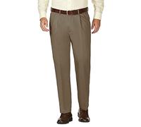 Haggar Men's Work To Weekend Khakis Hidden Expandable Waist No Iron Pleat Front Pant,Bark,34x31