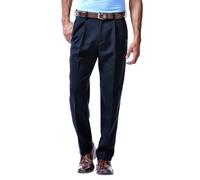 Haggar Pantalon de Golf décontracté pour Homme Cool 18 avec Taille Extensible et plissée sur Le Devant, Bleu Marine, 34W x 31L