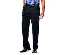 Haggar Pantalon décontracté en sergé Kaki pour Homme avec Devant plissé, Noir, 34W x 29L