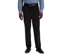 Haggar Men's Stretch Corduroy Expandable Waist Classic Fit Plain Front, Dark Grey, 34Wx34L