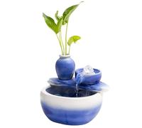 HAGJII Céramique Fontaine D'interieur avec Boule De Cristal pour Usage Intérieur, Fontaine De Table Son Ambiant Relaxant Ornements Fluides Fontaine Aquarium(Bleu,Without Atomizer-A)