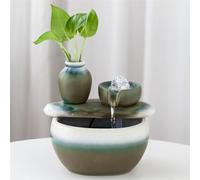 HAGJII Céramique Fontaine D'interieur avec Boule De Cristal pour Usage Intérieur, Fontaine De Table Son Ambiant Relaxant Ornements Fluides Fontaine Aquarium(Vert,Without Atomizer-A)