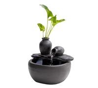 HAGJII Céramique Fontaine D'interieur avec Boule De Cristal pour Usage Intérieur, Fontaine De Table Son Ambiant Relaxant Ornements Fluides Fontaine Aquarium(Noir,Without Atomizer-B)