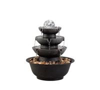 HAGJII Moderne Fontaine D'interieur pour Décorer Une Console, Fontaine De Table avec Lumières Colorées Et Boule Roulante 4 Bassins Rocaille Relaxante Son Apaisant(L)