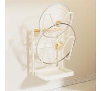 HAGJII Sans Perçage Porte Couvercle Pour Porte D'armoire/Mur 2 ou 3 Niveaux Support Couvercle Casserole Adhésif Métal Antirouille Organiseur De Couvercle(Blanc,2nd floor)