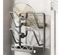 HAGJII Support Mural Support Couvercle Casserole Adhésif Sans Perçage Porte Couvercle Pour Porte D'armoire, Organiseur De Couvercle Pour Casseroles Et Planches à Découper(Gray,2nd floor)