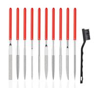 HAGNA Jeu De 10 Pièces Mini Limes A Aiguilles En Diamantée Avec Une Brosse De Nettoyage Pour Manuels Modelisme Menuiserie Polissage Pour Bricolage Métal Bois Bijoux (3 Mm X 140 Mm)
