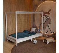 HAGO 24 | Lit enfant but de football | Blanc | Lit adolescent | Lit simple | 90 x 200 cm | Pin | Sommier à lattes | Filet de but | Cadre en bois | Lit de jeu | Lit de football | Lit de jeu