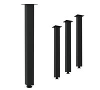 HAGO 24 - Lot de 4 pieds de table - Hauteur réglable - 90 cm, 8 x 8 cm - Banc de table basse - Pied de meuble en acier - Noir - Pieds à vis - Plaque de montage - 500 kg