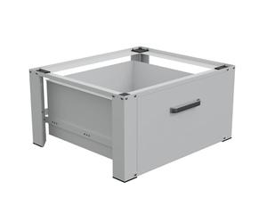 HAGO24 | Support de machine à laver | Piédestal | Tiroir | Étagère | Charge maximale de 150 kg | Pieds en caoutchouc | 63 x 54 x 31,5 cm | Protège le dos | Blanc | Poignée en aluminium