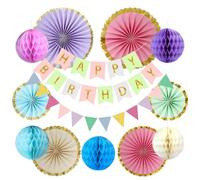 HAGOT Ensemble Décoration Fête, Set Complet Papier Pompom, Éventail Nid d'abeille Boule, Bannière Happy Birthday, pour Mariage, Anniversaire, Baptême, Fête Hawaïenne