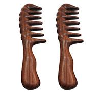 Hagsnec 2X Peigne en Bois à Dents Larges pour Cheveux Bouclés - Pas de Peigne en Bois de en Bois Naturel Statique