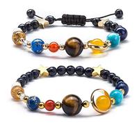Hagsnec Lot de 2 bracelets pour femme et fille avec système solaire - Univers, , huit planètes et étoiles - Perles en pierre , Pierre