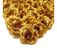 Hagsnec Lot de 50 fleurs artificielles en soie pour chapeau, vêtements, album, décoration de mariage (doré)