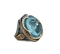 HAGTRB Anneaux d'argent artisan métallique Signet gravé anneau incrusté de zircon bleu marin marker punk binker anneaux en argent pour femmes (couleur: argent, taille: 12)