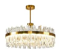 HAGTRB Chandelier à LED de Cristal doré - Round Dimmable Three Directions Pendante Lightture pour Salle à Manger, Salon, îlot de Cuisine - Élégant éclairage décoratif de la Maison