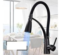 HAGTRB Évier de Cuisine à LED Noir, Cuisine pivotante et extractible, mélangeur d'eau Chaude et Froide monté sur Le Pont de la Salle de Bain