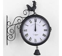 HAGTRB Horloge Murale Case en métal Double côté Horloge, Horloge Murale de Jardin extérieur Double Face, Forme de Cloche de Coq, Jardin intérieur/extérieur Art des horloges murales Rondes Modernes