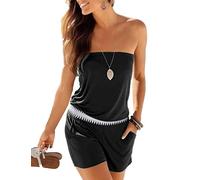 HAHAEMMA Combishort sans bretelles pour femmes, épaules nues, look sexy d’été, pour la plage - Noir - M