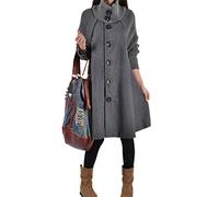 HAHAEMMA Dames De Mode Manteau d'hiver Long Manteau Tricoté Polaire Bouton Swing Large Poncho Cape Style Col Montant Manteau Veste d'hiver Veste Loose Fit Dress(GY,XL)