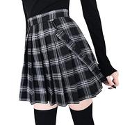 HAHAEMMA Emma Jupe plissée pour Femme Automne Hiver Élégante à Carreaux Tartan Imprimé Taille Haute Stretch Mini Skater Jupe Plissée Style écolière,3XL,Z-noir