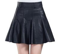 HAHAEMMA Femme Mini Jupe Plissée Courte Classique Mode Hiver de Cuir PU Sexy et Elégant Ladies Jupe Taille Haute avec Le Zip Latéral