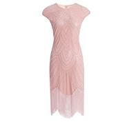 HAHAEMMA Robe femme années 1920 moulante dos-nu à motifs Flapper Charleston Great Gatsby robe de cocktail à paillettes et franges ourlet robe de cocktail Flapper bal de fin d'études, a-rose, S