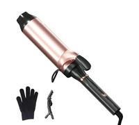 Hahahope Fer à friser de 5,1 cm avec pince, fer à friser léger à grand baril pour cheveux longs, baguette à friser long baril avec plusieurs réglages de température, double tension et or rose