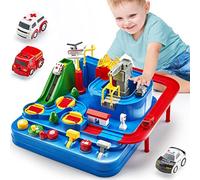 hahaland Circuit Voiture Enfant Grande Taille, Jouet 3 Ans avec Hélicoptère | Grande Piste de Voiture, Véhicules et Accessoires, Jeu Interactif Enfant 3 4 5 6 Ans, Cadeau Garçon Fille