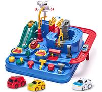 hahaland Circuit Voiture Jouet pour Enfant 3 4 5 Ans - Piste de Voiture avec Hélicoptère et & Bus, Jouet de Aventure Voiture Éducatif et Interactif, Cadeau pour Enfant Garçon Fille 3 4 5 6 Ans