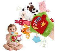 hahaland Jouet Bébé 6-12 Mois - Marionnettes Jouet Sensoriel | Animaux de Ferme avec Anneau de Dentition & Papier Froissé, Jouet Sensoriel Montessori pour Bebe Fille Garçon 6 9 12 Mois