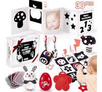 hahaland Jouet Bébé pour 0-3 Mois Carte Flash Blanc et Noir et Anneau Dentition Jouet Montessori pour Bébé Eveil 0-6 Mois Cadeau Naissance Garcon Fille