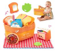 hahaland Jouets BéBé 6-12 Mois Peluche Sensorielle Pique-Nique | Jouet Eveil Bebe Voyage Doux Lavable avec Anneau Dentition sans BPA, Hochets, Miroir Montessori Cadeau Enfant 1+ an