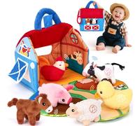 hahaland Jouets pour bébés de 6 12 mois - Grange surprise avec animaux de la ferme en peluche avec de vrais sons et répétitions de mots, miroir - Jouets Montessori pour bebes de 6 mois jouet sensoriel