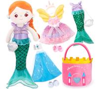 hahaland Poupée en Peluche à Habiller pour Filles 4-6 Ans, Jouet Enfant 4 5 Ans Fille, Poupée Princesse Sirène Licorne Style Ballet, 3 Tenues & 1 Sac de Transport, Idée Cadeau Anniversaire Pâques