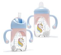 hahaland Tasse Paille Enfant, Biberon/Tasse d'apprentissage 2 en 1, 100% Étanche, Anti-fuite, Facile à Ouvrir, 240ml/8oz