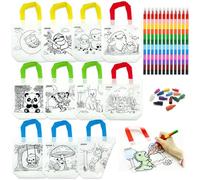 HahaMagic 12 Sac Cadeau à Colorier avec 12 Pastels (12-en-1), Sachet Anniversaire Enfant, Activités créatives et Pochette Surprise Enfant