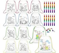 HahaMagic 12 Sacs à Dos à Colorier avec 12 Crayons de Couleur empilables pour Enfant (7 couleurs en un), convient comme Sac Anniversaire Enfant, Cadeau invite Anniversaire et Cadeau Noel