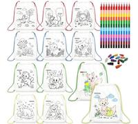 HahaMagic Lot de 12 sacs de fête colorés avec cordon de serrage Pour enfants 12 crayons empilables (7 couleurs en une) Sac cadeau d'anniversaire et cadeaux de fête pré-remplis