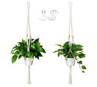 HahaMagic Lot de 2 Pots Suspendus Plante Intérieur en Macramé - Suspensions Plante Boho 90 cm avec Frange, 4 Crochets Inclus, Support de Plante Suspendu en Coton (Pot Non Inclus)