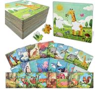 HahaMagic Lot de 24 puzzles à motif animal, pour enfants, avec planches de puzzle, 15 x 15 cm, 16 petites pièces par puzzle, idéal pour les favoris de fête des enfants, les prix de classe et les